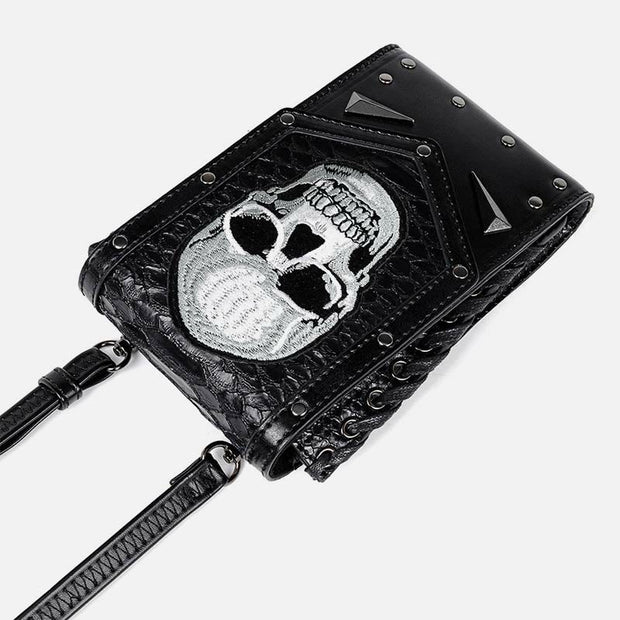 Faux Leather Skull Phone Bag  Waist Pack Punk Style Crossbody Purse