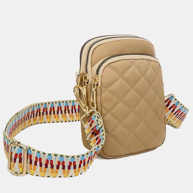 Triple Zip Quilted Crossbody Phone Bag Sling Purse for Women Girls
