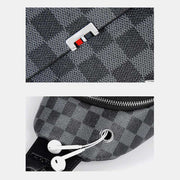 Multipurpose Casual Plaid Leather Sling Bag for Men Crossbody Shoulder Backpack