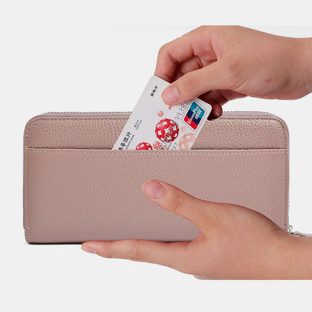 Women RFID Blocking Leather Large Capacity Zip Around Wallet Phone Holder