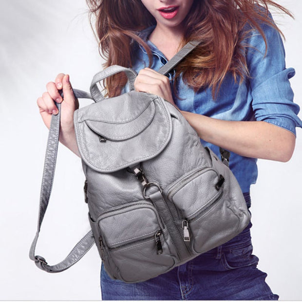 Soft Leather Travel Backpack Small Waterproof Casual Daypack Backpacks for Women