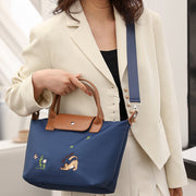 Classic Tote For Women Cute Embroideried Cat Nylon Crossbody Bag