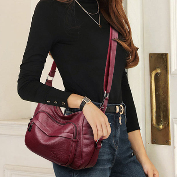 Double Compartment Crossbody Bag For Women Simple Elegant Leather Purse