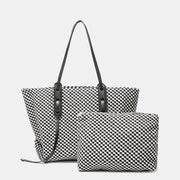 Large Capacity Tote Shoulder Bag Plaid Handbag with Mini Interior Bag