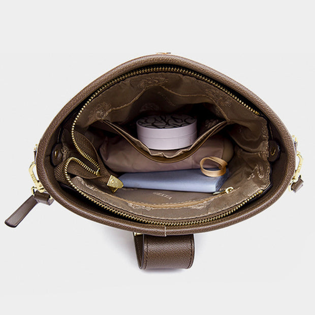 Splicing Pattern Bucket Bag For Women Soft Leather Crossbody Bag