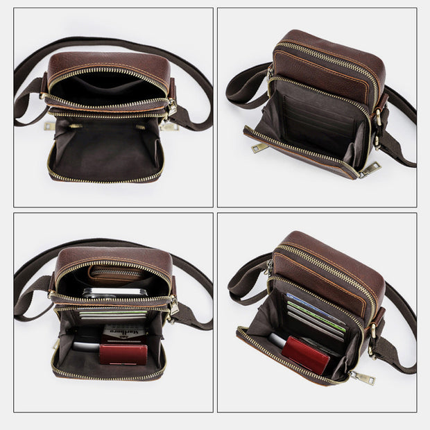 Genuine Leather Crossbody Bag for Men Small Phone Purse Messenger Shoulder Bag