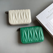 Pleated Short Wallet Classic Solid Color Card Holder For Women