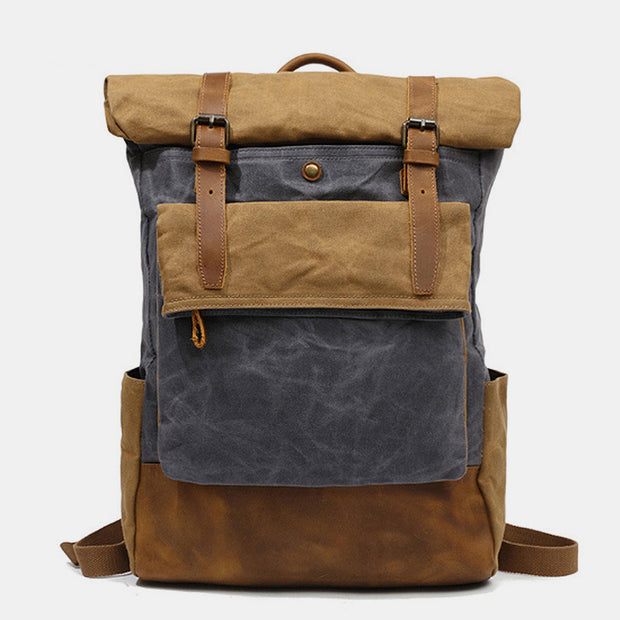 Canvas Leather Backpack Rucksack for College Weekend Travel Fit 15.6 Inch Laptops