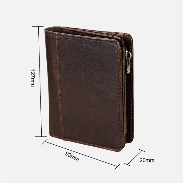 Wallet For Men Short Anti Theft Genuine Leather Retro Card Holder