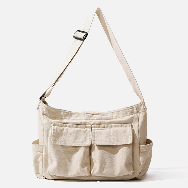 Multi-Pocket Canvas Crossbody Bag For Women Retro Lightweight Shoulder Bag