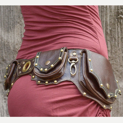 Limited Stock: Waist Bag For Women Medieval PU Leather Rivets Fanny Pack