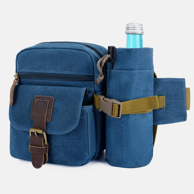 Canvas Belt Bag for Women Men Waist Bag Chest Bag with Bottle Pocket