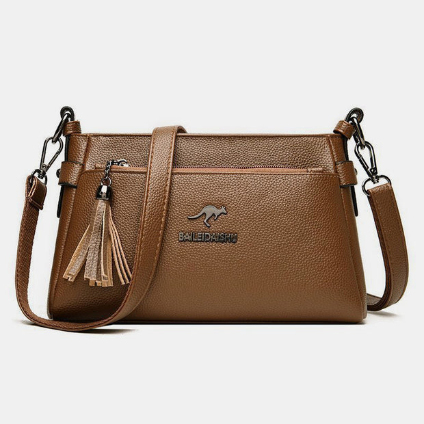 Genuine Leather Crossbody Purse for Women Small Tassel Crossover Shoulder Bag