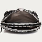Triple Zip Genuine Leather Crossbody Bag Casual Travel Purse
