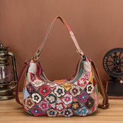 Multi-Color Floral Genuine Leather Boston Bag Hobo Tote Handbag Crossbody Bag
