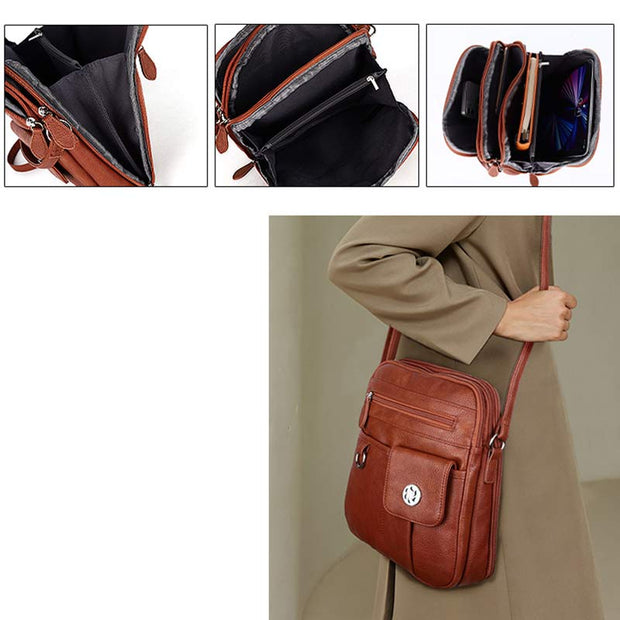Triple Compartment Roomy Crossbody Bag for Women Casual Leather Shoulder Bag