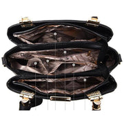 Triple Compartment Metal Decor Top-Handle Satchel Shoulder Crossbody Bag