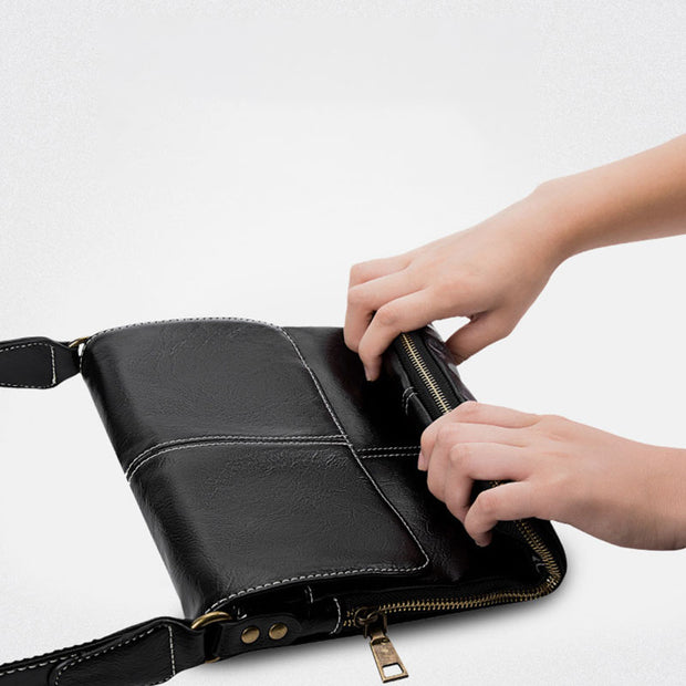 Soft PU Leather Crossbody Bag for Men Foldable Expandable Shoulder Bag Purse