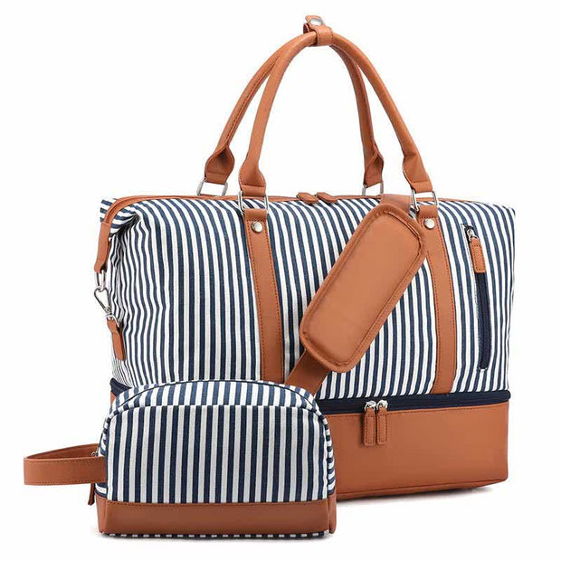 Travel Duffel Bag Weekender Overnight Bag Oversized Canvas Striped Handbag