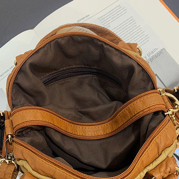 Contrast Color Checkered Handbag For Women Soft Leather Crossbody Bag