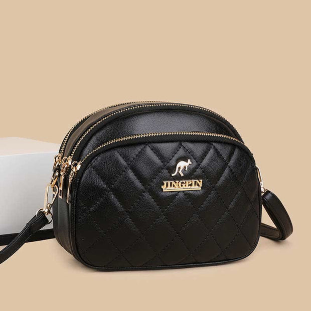 Triple Layer Zipper Crossbody Bag for Women Quilted Leather Shoulder Purses