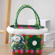 Cute Christmas Pattern Handbag For Holiday Woven Basket Bag