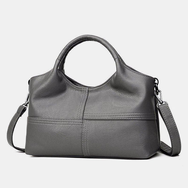 Soft Leather Handbags Stitching Solid Large Capacity Shoulder Bag