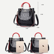 Women's Triple Compartment Tote Handbag PU Leather Letter Print Crossbody Bag
