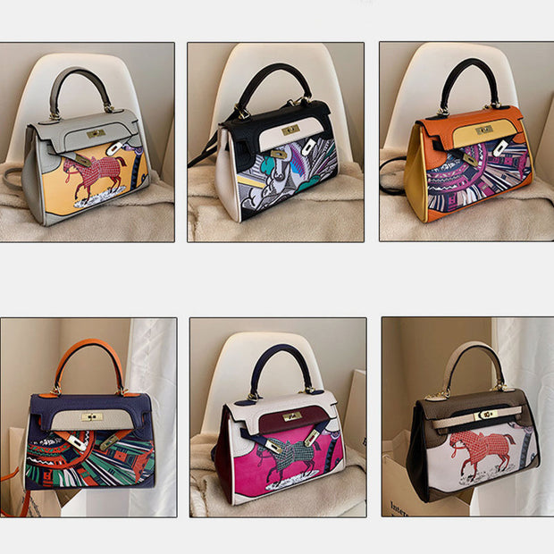 Women Graffiti Tote Top Handle Purse Large Shoulder Bag Colorful Leather Handbag