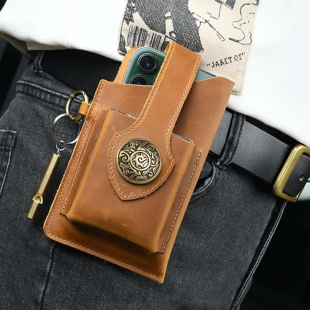 Retro Phone Holster Belt Pouch Leather EDC Security Pack Carry