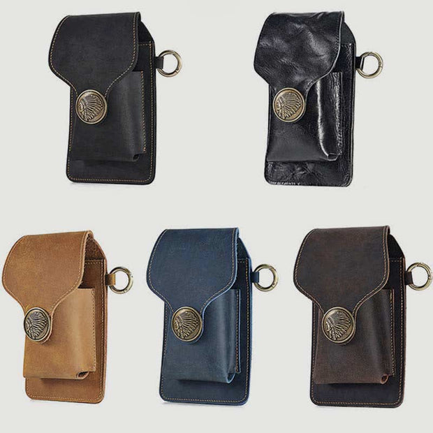 Vintage Leather Flip Phone Bag Belt Pouch with Cigarette Pocket