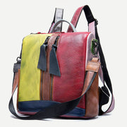 Women Backpack Purse Convertible Shoulder Bag Genuine Leather Colorblock Casual Daypack
