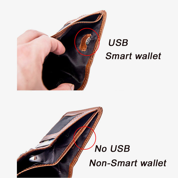 Smart Wallet GPS Records Anti-lost Vintage Multi-functional Genuine Leather  Wallet Wallet