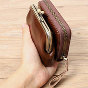 Genuine Leather Coin Purse Pouch Wallet Change Purse with Detachable Pocket