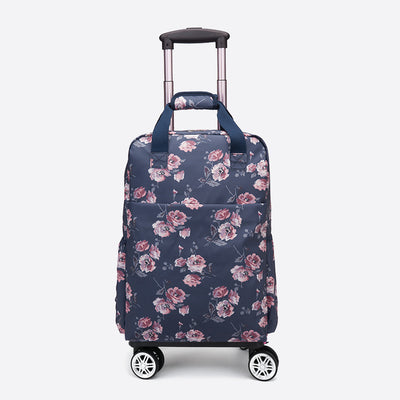 Floral Pull Rod Duffel Bag For Women Waterproof Shopping Cart