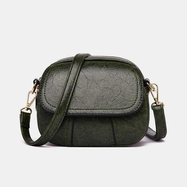 Triple Zip Small Crossbody Bag Leather Handbag Shoulder Purses for Women