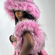 Faux Fur Soft Hat Bag Set For Women Winter Dating