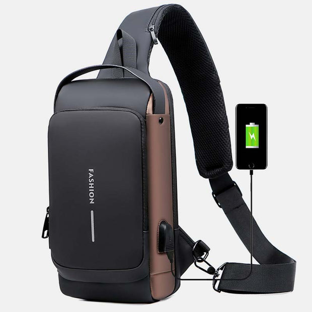 Anti-theft Waterproof Large Capacity Casual Sling Bag With USB Charging Port & Reflective Strip