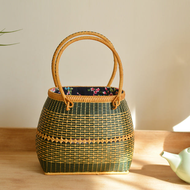 Bamboo Handbag Straw Woven Rattan Purse Basket Bag For Women