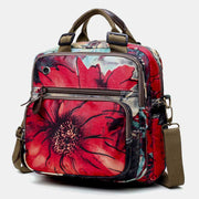 Multifunctional Waterproof Flower Printing Backpack Floral Diaper Bag Crossbody Bag