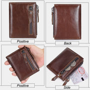 Men's Genuine Leather Bifold Wallet with Card Holder Double Zipper Pocket