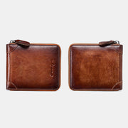 RFID Anti-theft Vintage Genuine Leather Zipper Wallet