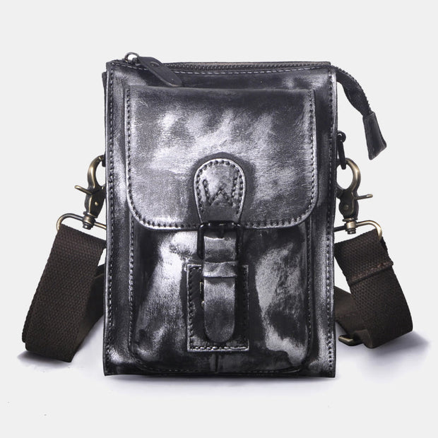 Genuine Leather Multifunction Waist Bag Crossbody Bag with Belt Loop