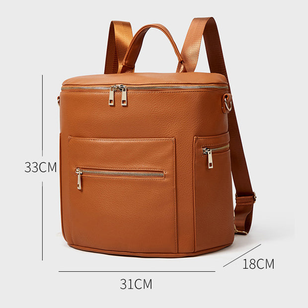Multifunctional Mommy Bag Convertible Brown Leather Backpack For Weekender
